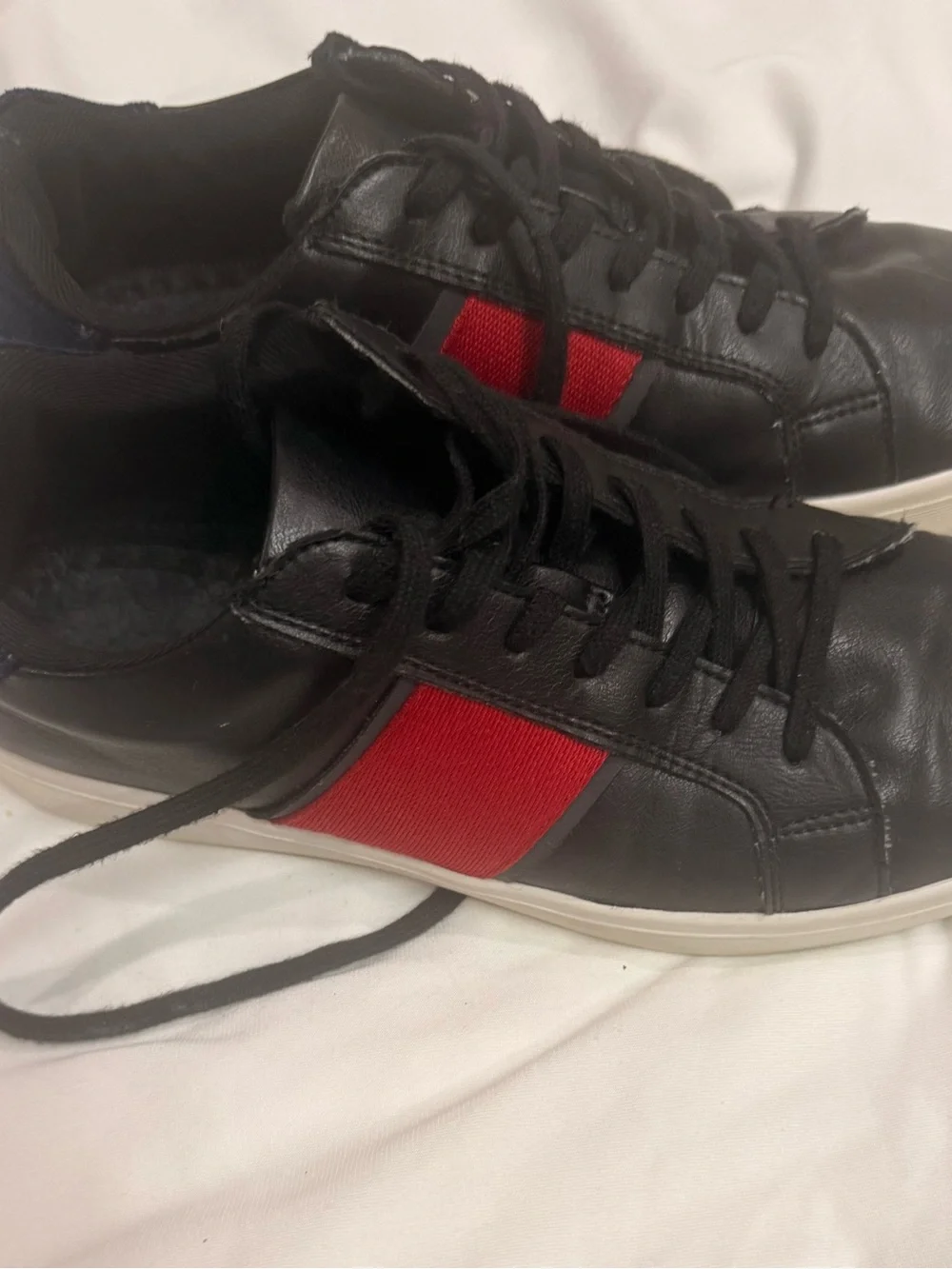 Aldo Black Leather Sneakers with Red Panels